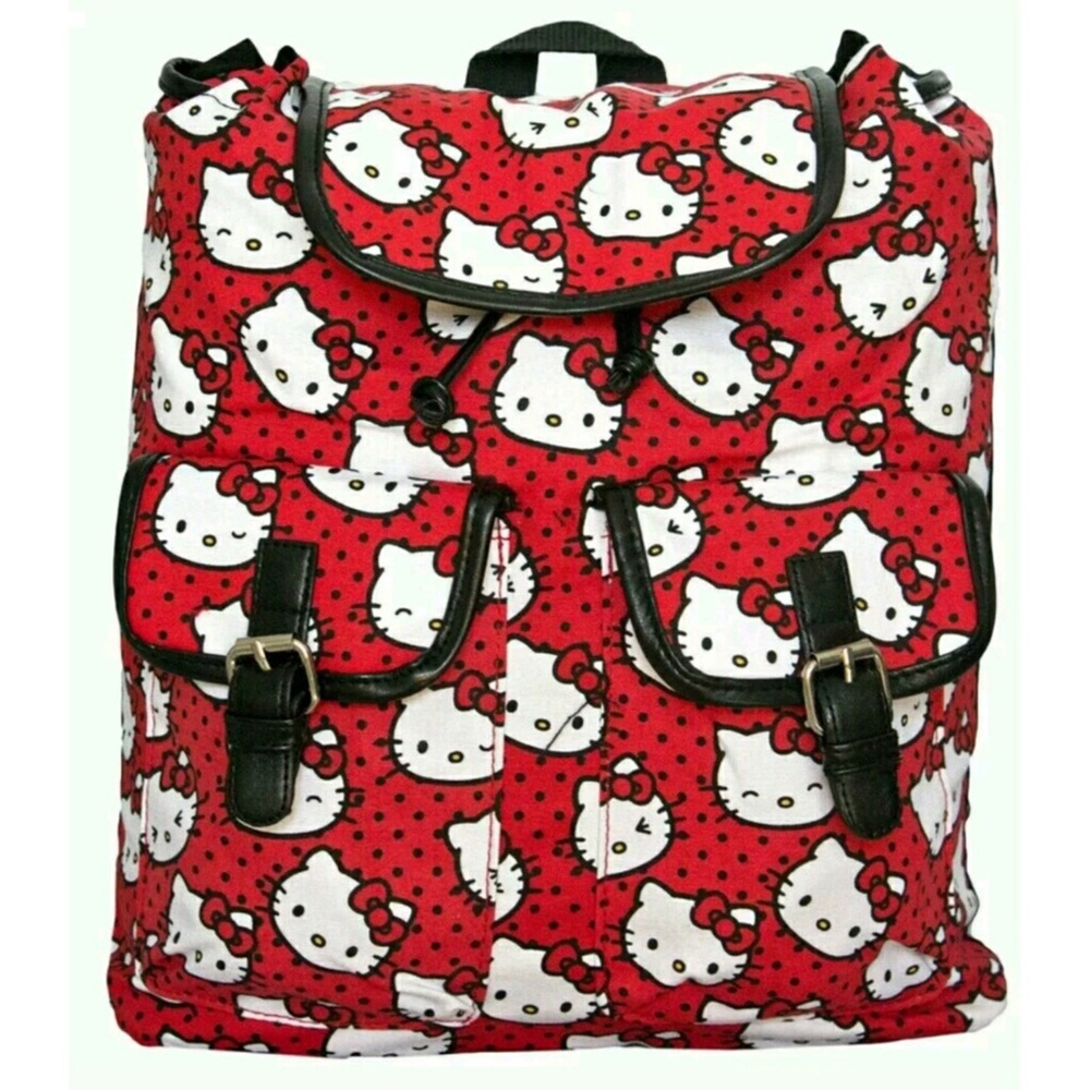 Loungefly x Hello Kitty Backpack Expression Faces Canvas Slouch Flap Drawstring